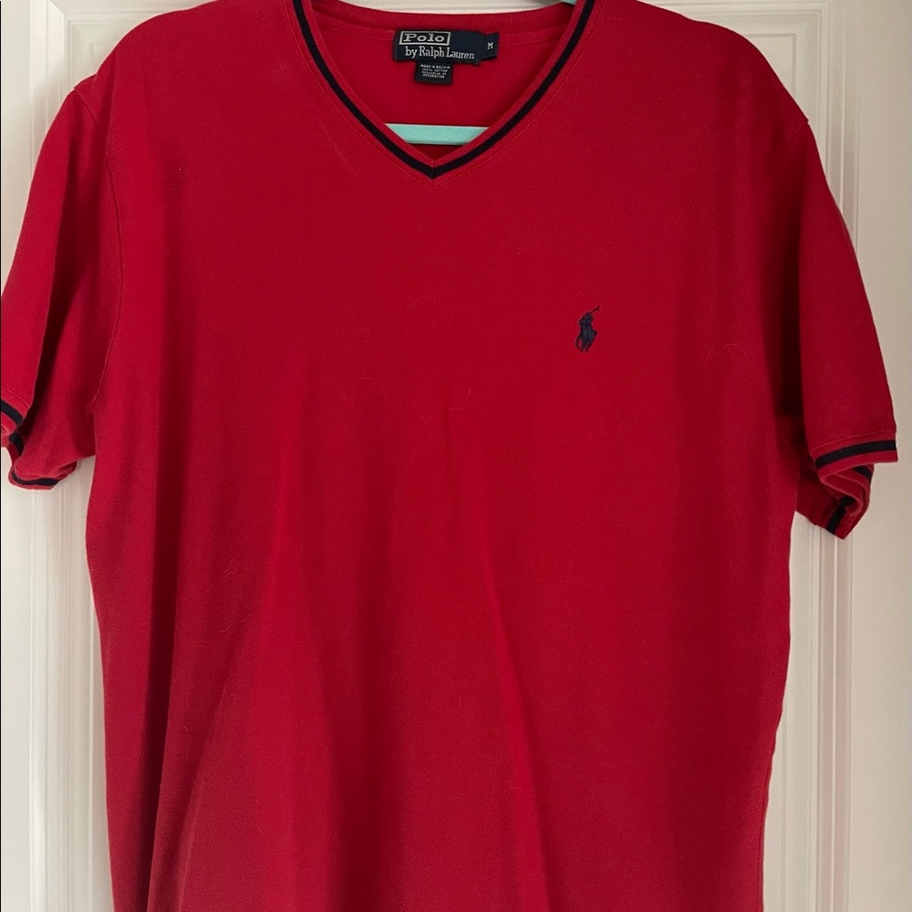 RALPH LAUREN-(Preowned) Red & Blue Short Sleeve V Neck Shirt-Unisex